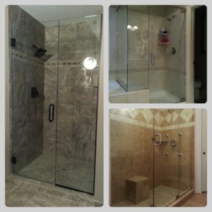 Photo collage of shower doors