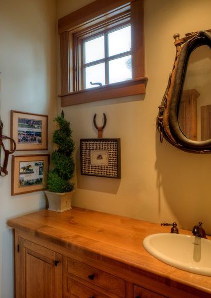 horse collar bathroom mirror frame idea