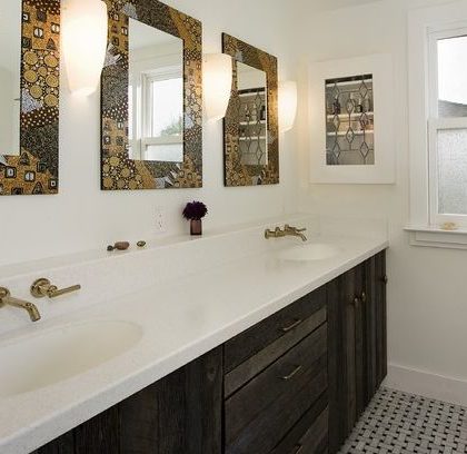 wallpaper on mirror frame for bathroom